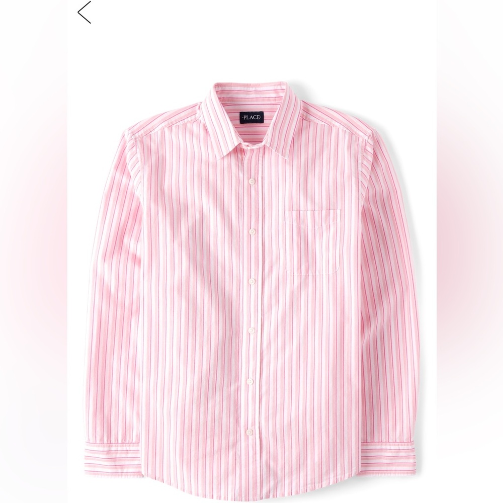 Men’s Shirt Striped Poplin Button Up Shirt, Pink XL